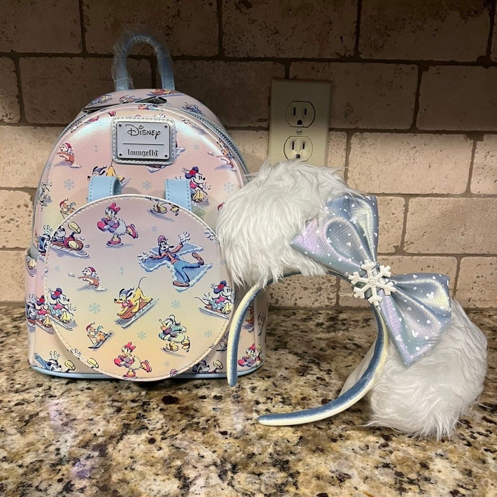 Loungefly Disney Mickey and Friends ski mini backpack with ears NWT